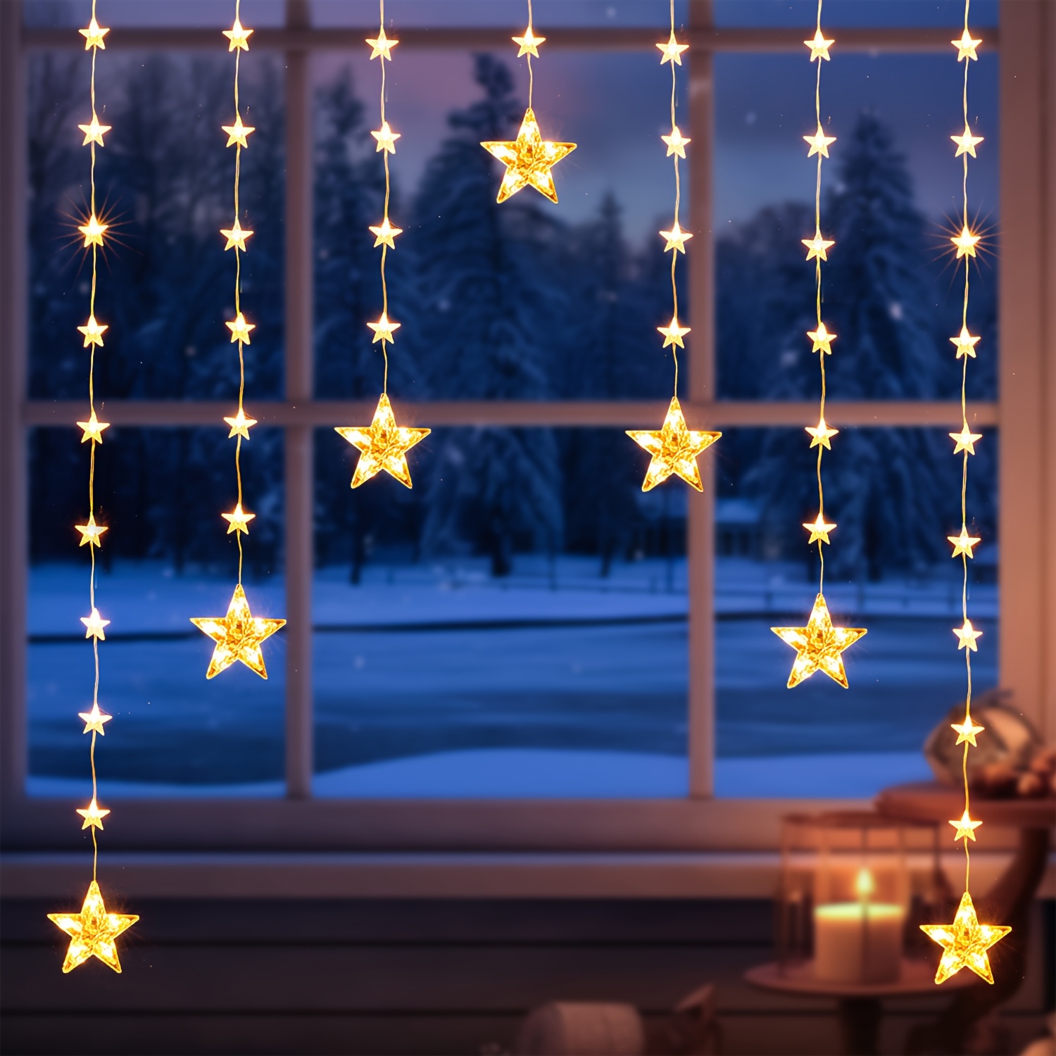 

7-in-1 Quntis Christmas Star Window Lights, 74 Led Battery Operated, Warm White, 8 Lighting With Timer, Indoor Hanging Decoration For Bedroom And Wall,