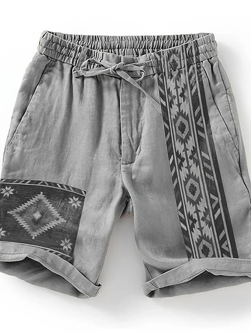 relaxed fit mens casual geometric print drawstring shorts with pockets light blue loose fit stylish versatile for beach or casual attire
