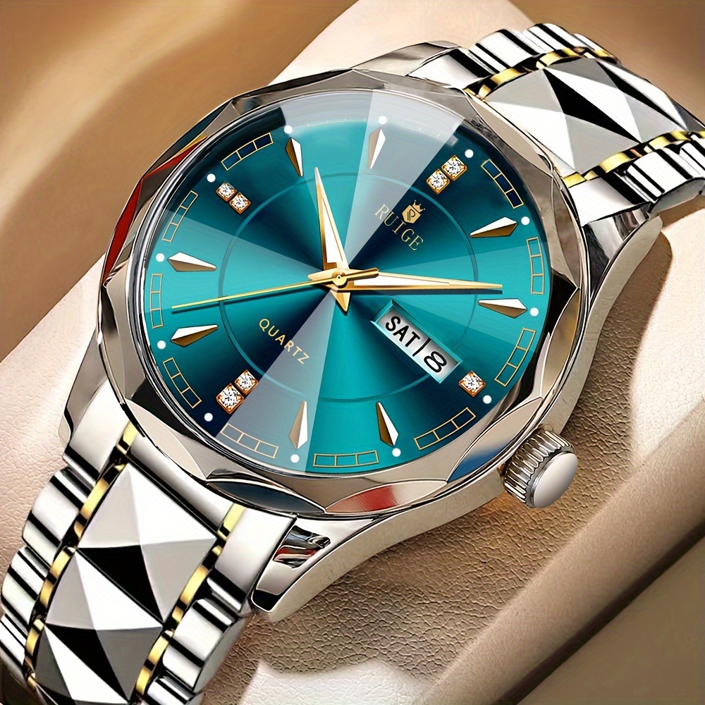 

Men's Fashion Trend Quartz Watch, Luminous Waterproof Dual Calendar Quartz Wristwatch