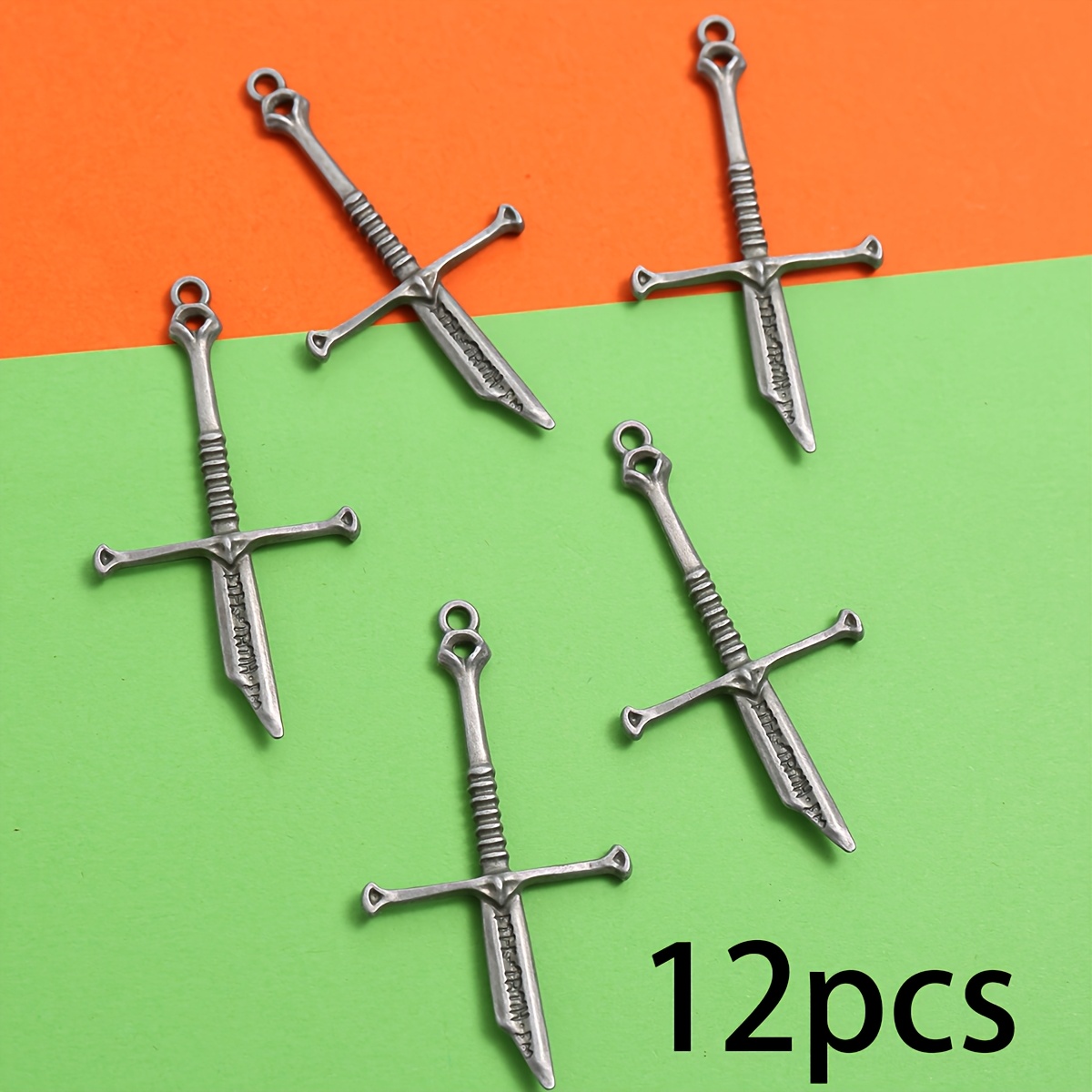 TEMU 12pcs Set Of Three-dimensional Long Sword Relief Pendants, With A Sharp And Shape, Featuring A Matte Vintage Texture, And A Design For Easy