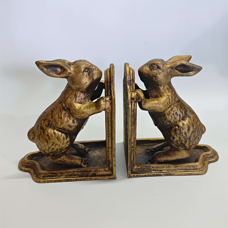 TEMU Vintage Animal Decorative Rabbit Bookends, Heavy Duty Cast Iron Bookends, Suitable For Home Decor Ornament Study Decoration Housewarming Desk