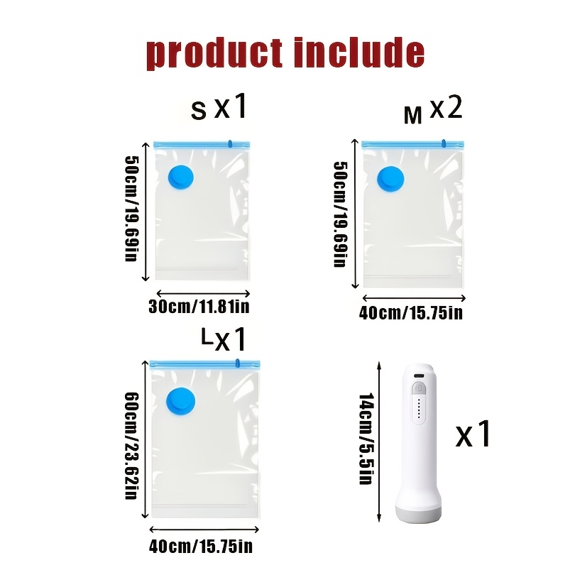 TEMU Portable Handheld Electric Vacuum Pump Organizer Kit, 5pcs Set With Space Save Bags, 1 S, 2m & 1l Durable Reusable Airtight Storage Bags,