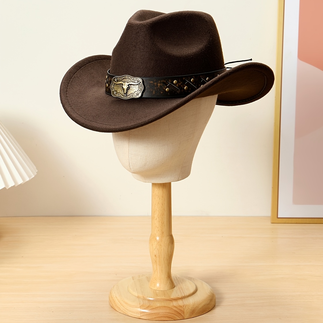 TEMU 1 Unisex Metal Bull Decor Pu Leather Casual Fedora Hat, Elegant Fashion Cowboy Hat, Suitable For Travel, Bar Parties, Western Cowboy Theme