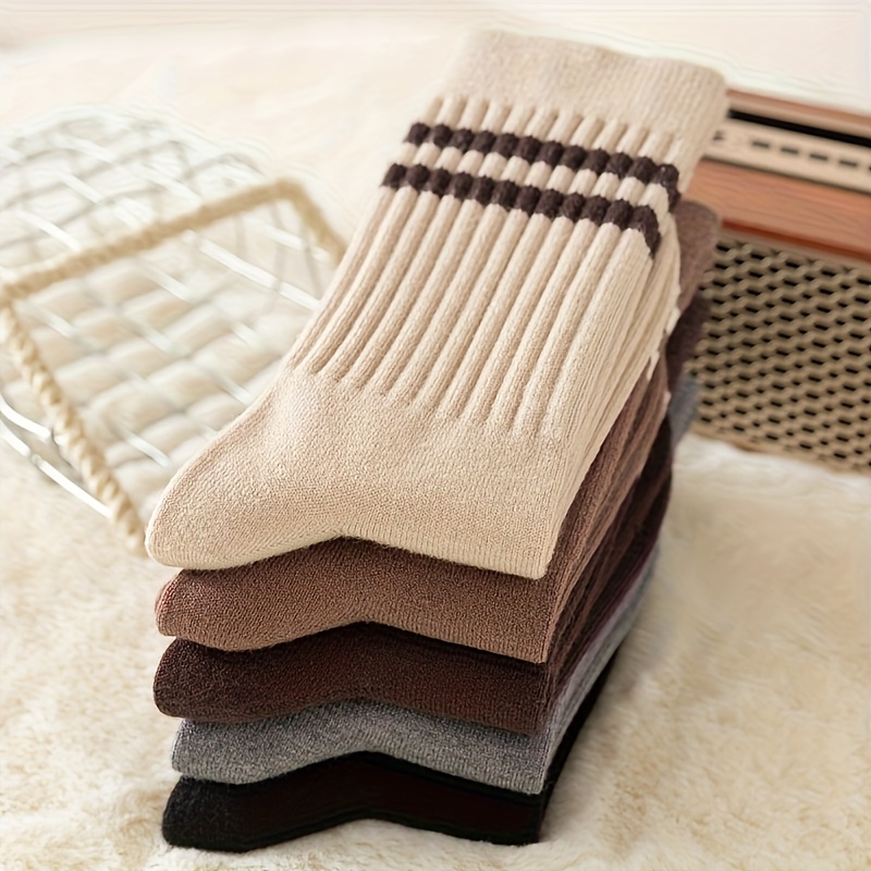 5 pair womens     long socks two stripe   calf socks korean style fashionable and versatile womens socks autumn winter   womens socks