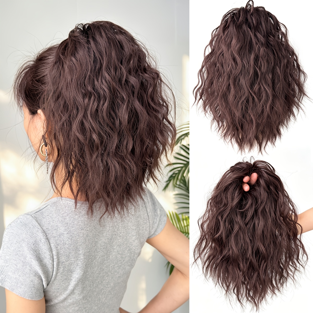 TEMU Elastic Hair Tie Ponytail Extension, Synthetic Messy Loose Wave Curly Fake Ponytail Hairpiece, Fluffy Ponytail For Women