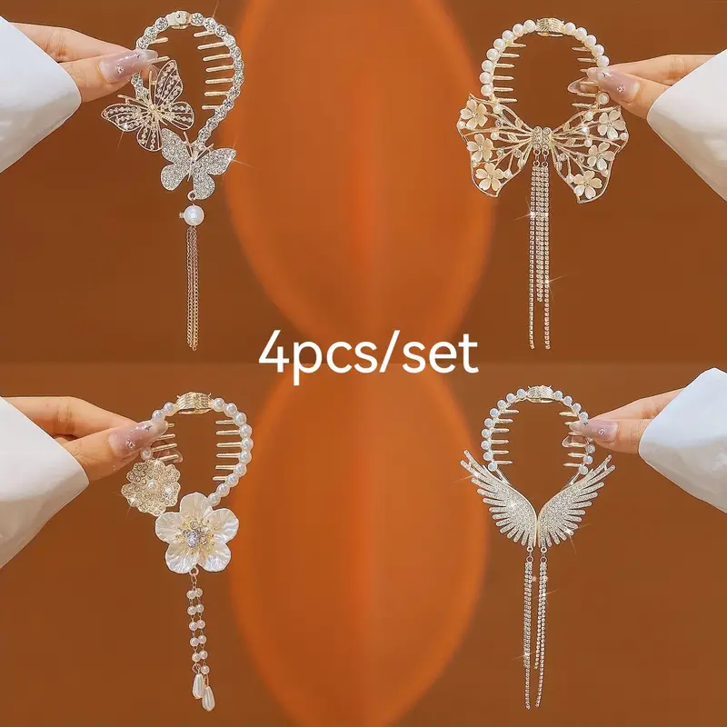 4pcs elegant tassel metal hair clips stylish and delicate hair accessories suitable for daily casual wear parties etc perfect gift headwear Product details 1