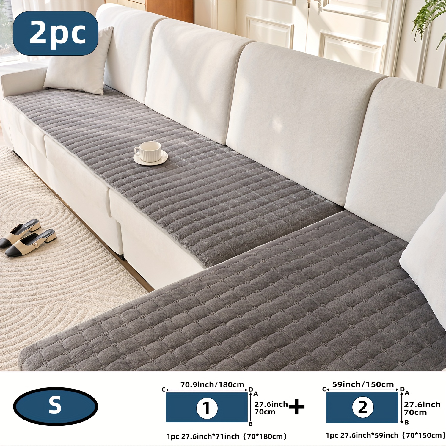 TEMU [hot Item Upgrade]2pcs Quilted Flannel Sofa Cushion Set, Brand New Size, Soft And Durable, Suitable For , Pet-friendly (compatible With Cats And