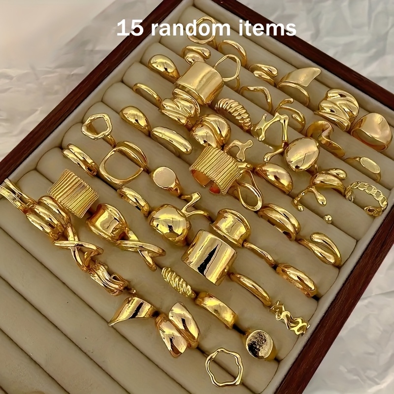 E-shop Zufälliges 15/29-teiliges stapelbares Ring-Set – Einzigartiges verdrehtes, unregelmäßiges Design, vielseitige Stile (Stile Größen können