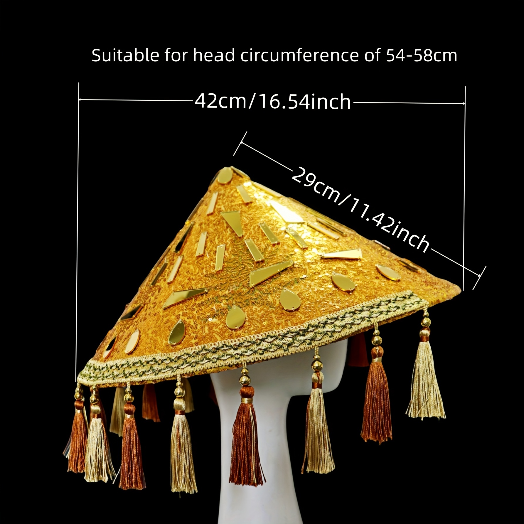 1pc shiny cone shaped hat handmade pointed hat bamboo sun  display picture 1