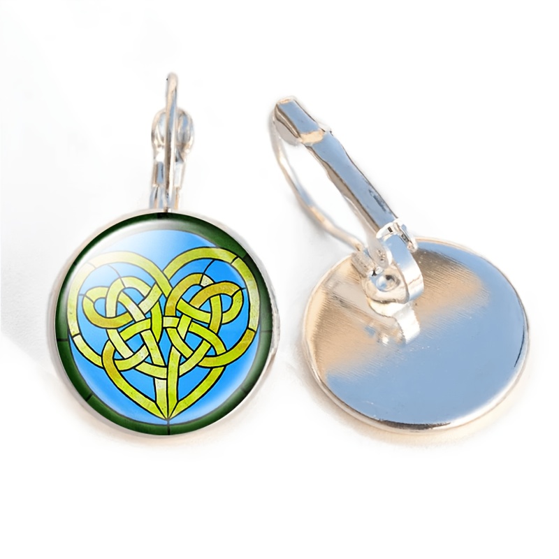 2pc Round Glass Inlaid Base Earrings Set