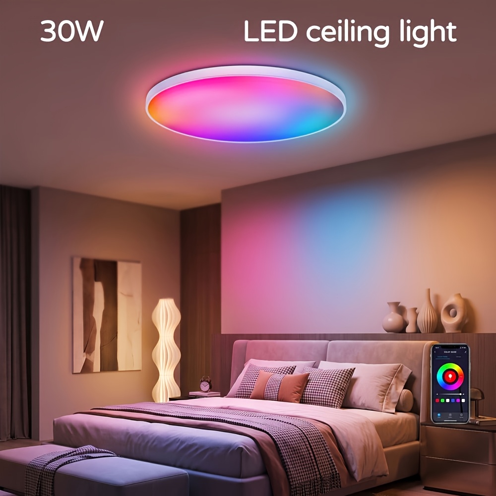 30W Smart LED Ceiling Light, Wifi & Bluetooth Dimmable RGB Fixture