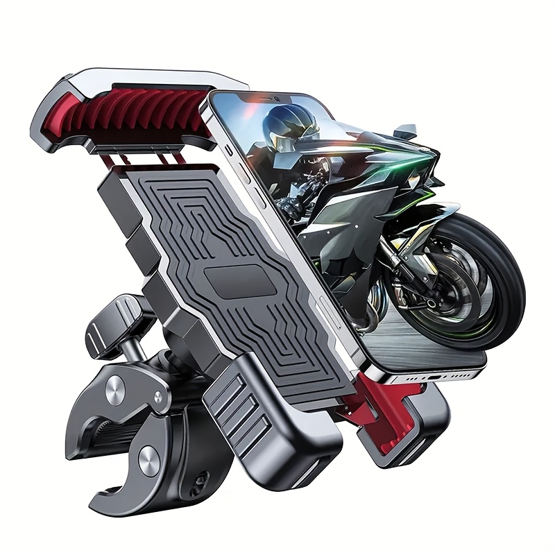 Motorcycle Phone Holder - Durable ABS Handlebar Attachment with Red Grips And Adjustable Clamp Securely Holds Smartphones on Motorcycles Motorcycle Additions | Sturdy Phone Grip | Adjustable Clip Design Bicycle Phone Holder Stainless Steel Motorcycl