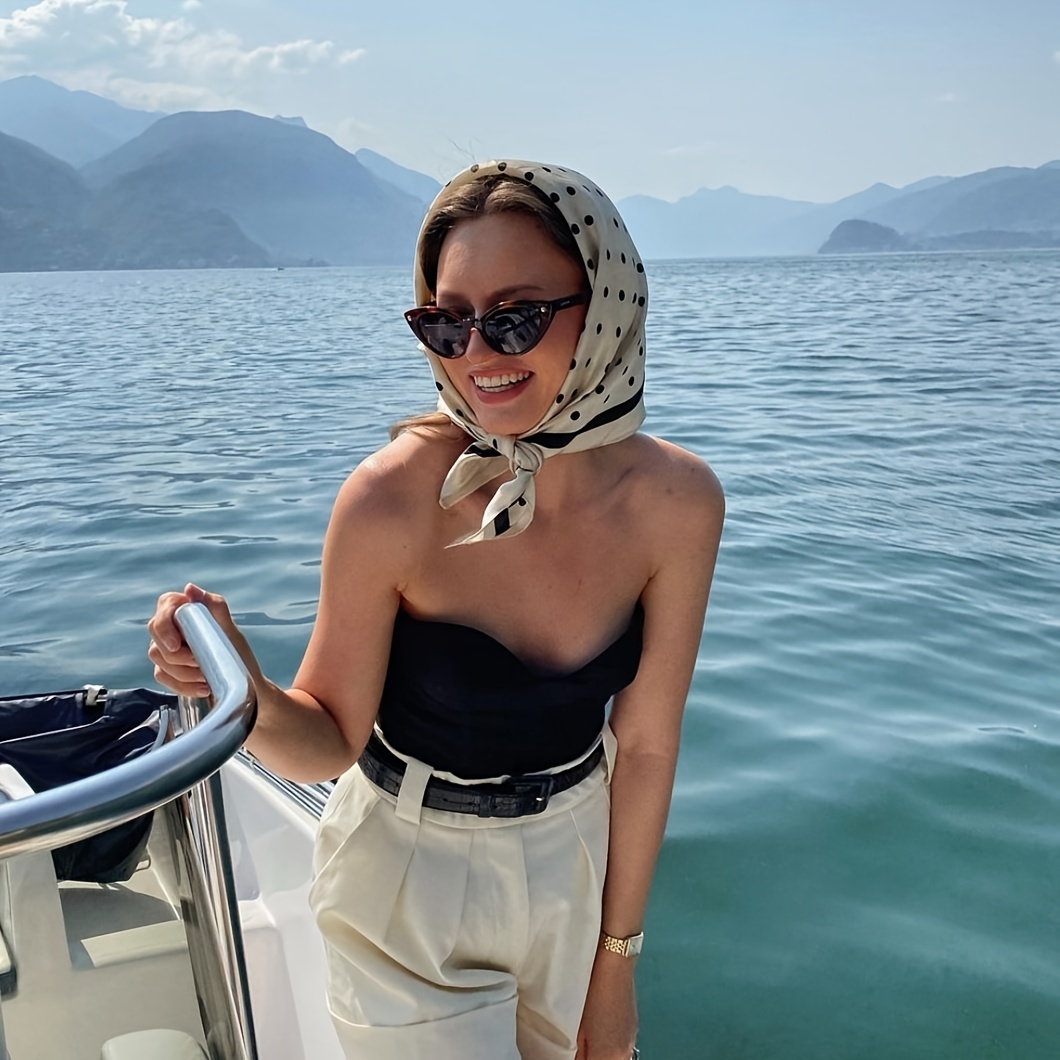 E-shop Damenschal – Elegante Polka-Dot-Schal in Schwarz & Weiß, Nicht-Elastischer Quadrat-Tuch für Strandoutfits, Yacht-Partys formelle Anlässe –