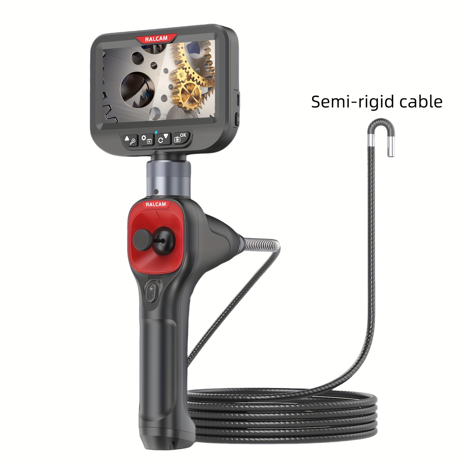 Image of Ralcam 360°articulating Borescope Camera -4.3" Hd 1080p Inspection Camera Screen With 6 Light, Endoscope With 6.2mm Ip67 Probe, 4x Zoom Borescope With Semi Rigid Cable 1 Meter