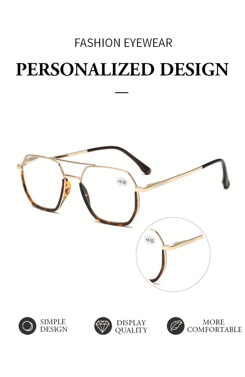 A Pair of Unisex High-Quality Square And Round Reading Glasses, Featuring a Stylish Vintage Metal Frame And Spring Hinges, Suitable for Reading And Watching TV, Available in Various Prescriptions from +1.00 to +4.00, Making It a Perfect Gift Choice.