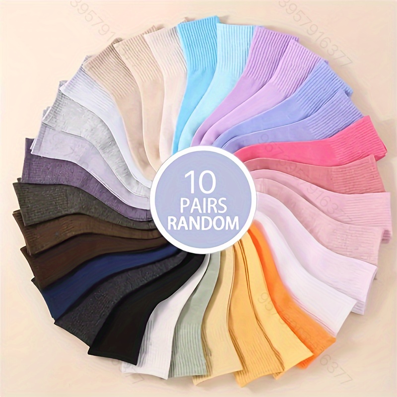 

10/ Pairs Random Mixed Color Socks, Simple Casual Mid Tube Socks, Women's Stockings & Hosiery