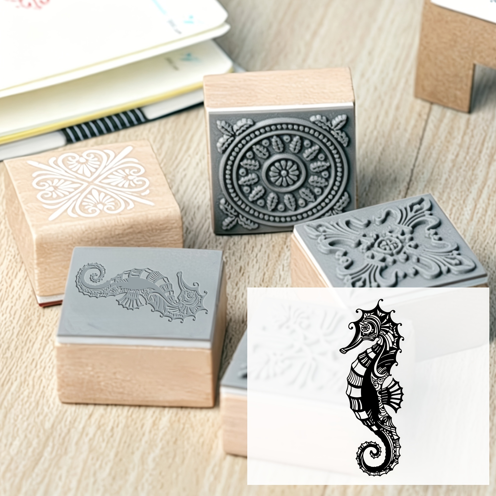 TEMU 1pc Wood Stamp Compatible For Scrapbooking & Card Making - Seahorse-themed Craft Stamp With Clear Sharp , Suitable For Journaling, Diy Crafts,