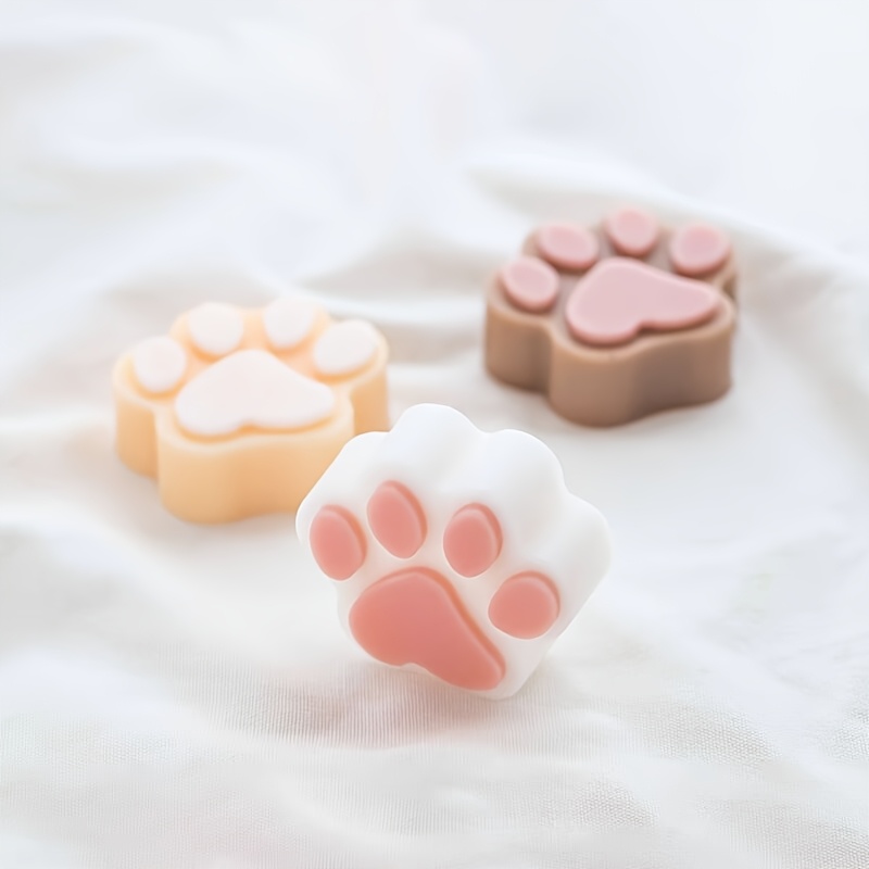 

1pc Cute Cat Paw Print Silicone Candle Mold - Heart & Claw Designs In Light Yellow, , And Pink For Diy Crafting And Home Decor