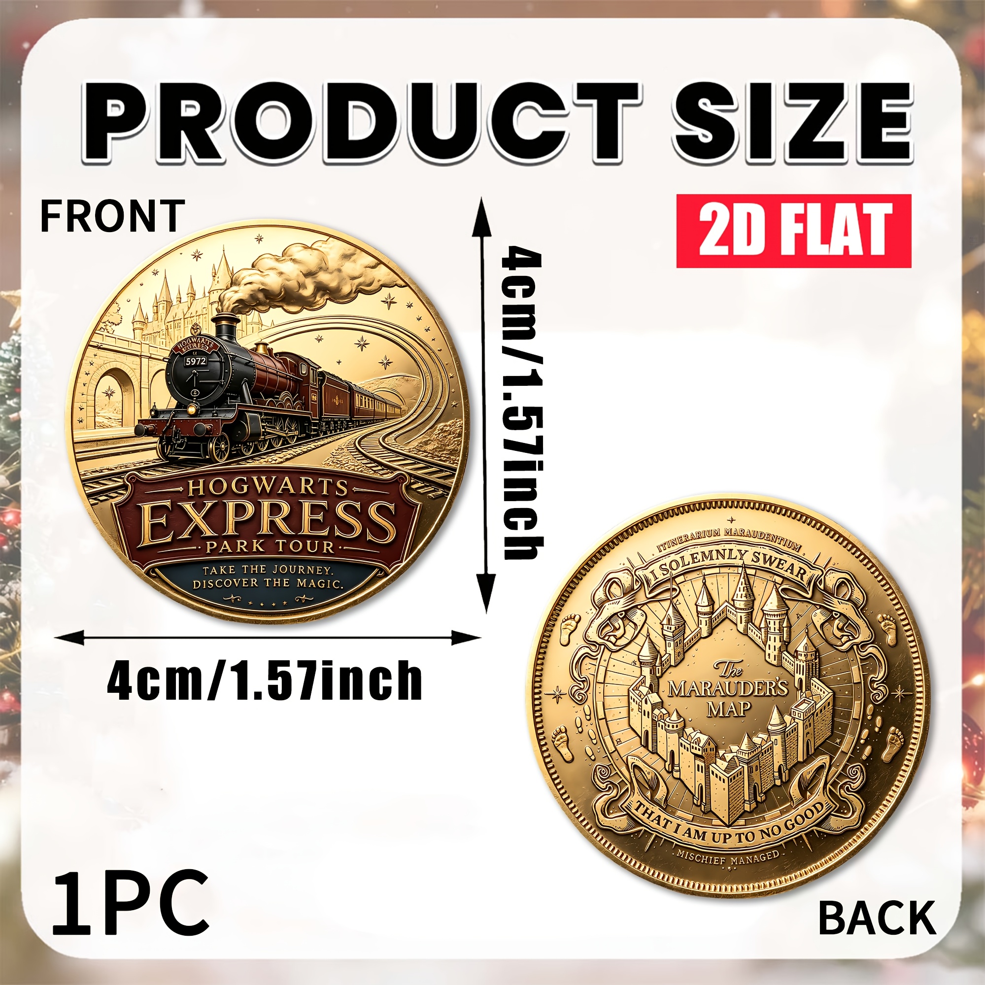 TEMU 1pc, 2d Warner Harry Potter Commemorative Coin, Christmas Double-sided Harry Potter Themed Coin, Round Collectible Coin Shape, Convenient For