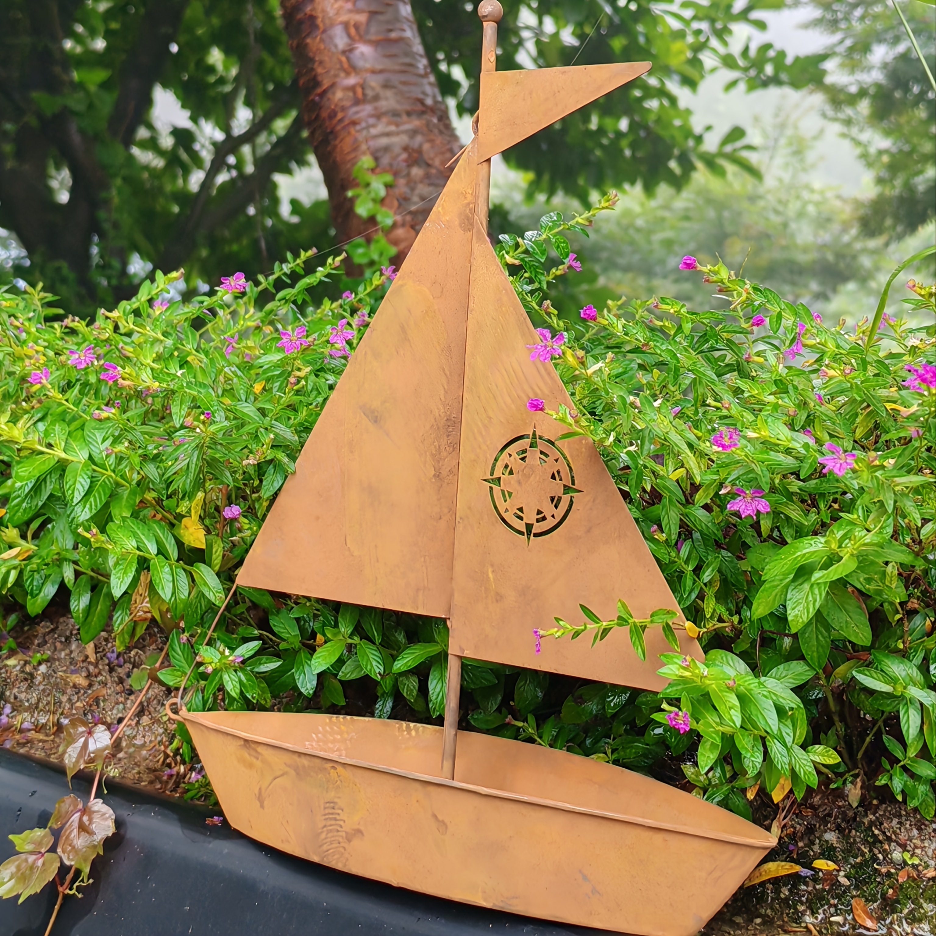 E-shop 1 Stück Outdoor Metall Blumenkorb Statue, 3D Hofdekoration, Dekorative Gartenstatuen, Einfache Outdoor Skulpturen, Hofkunst Bauernhof Hof Rasen