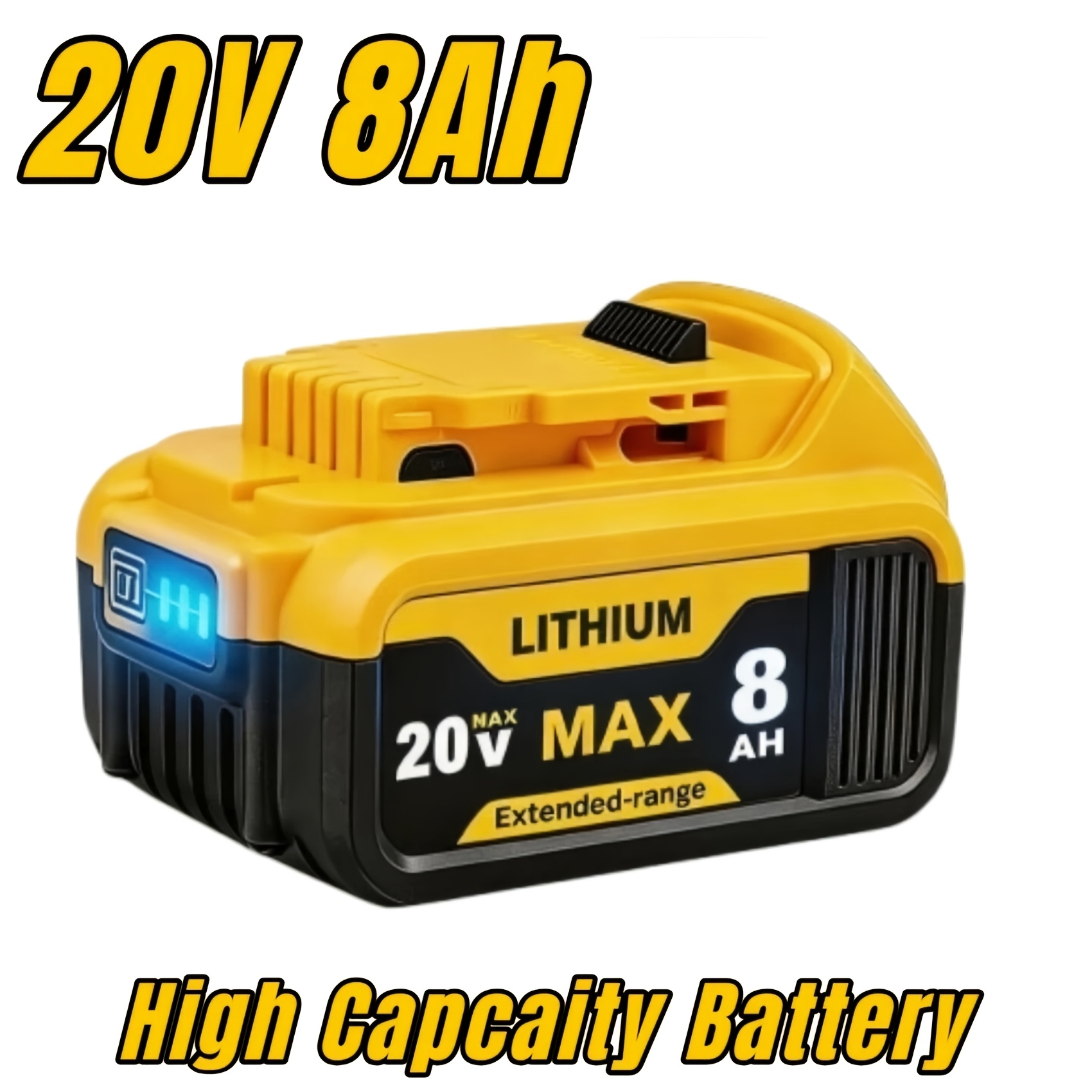 TEMU Batterie de remplacement 8.0Ah 20V Lithium-Ion compatible avec les outils for Dewalt 20V Max, haute capacité adaptée aux perceuses fil, scies,