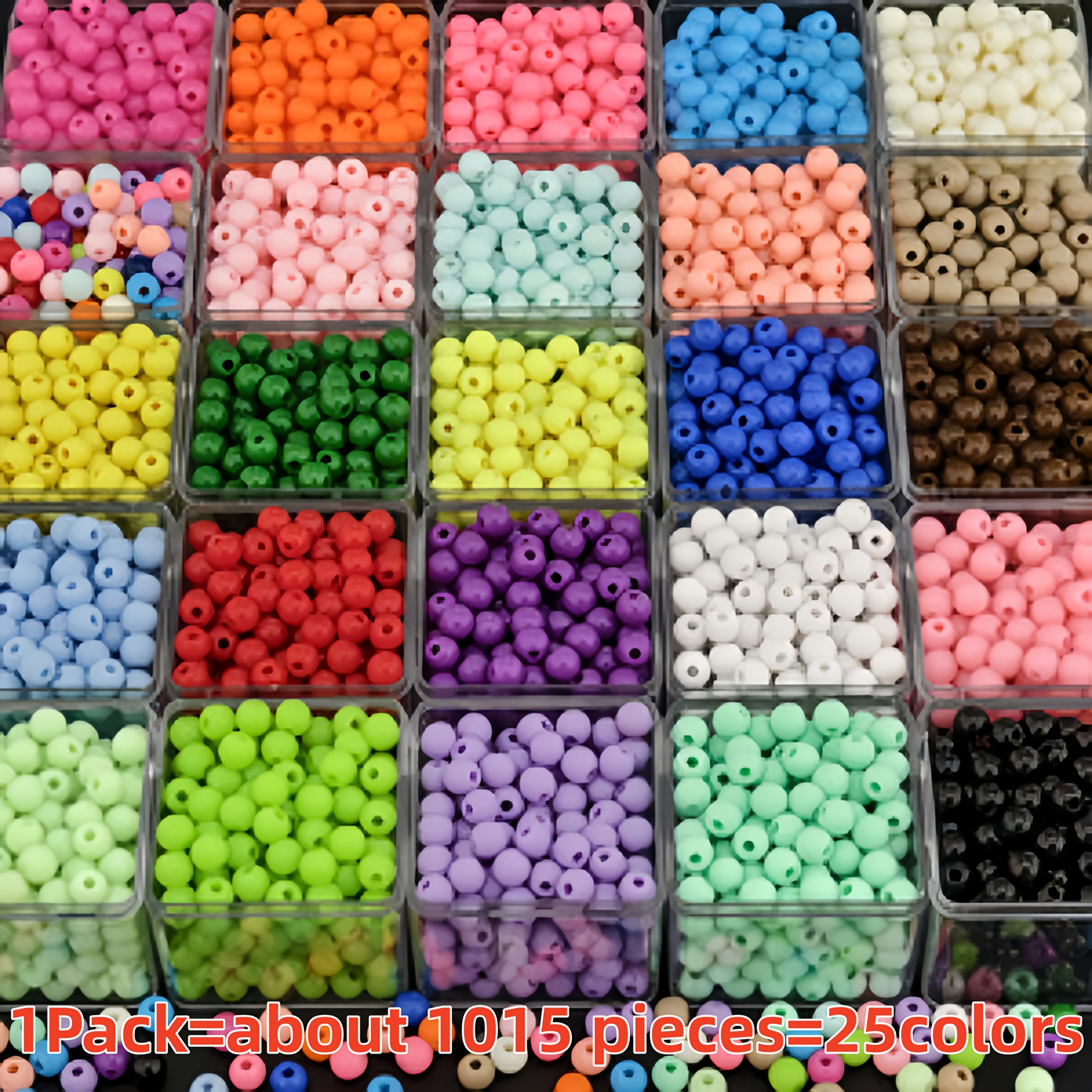 TEMU 1015pcs 6mm Retro All-match Acrylic Round Acrylic Mixed Beads Loose Beads - Handmade Decoration Beads For Bracelets, Necklaces, And Car Charms -