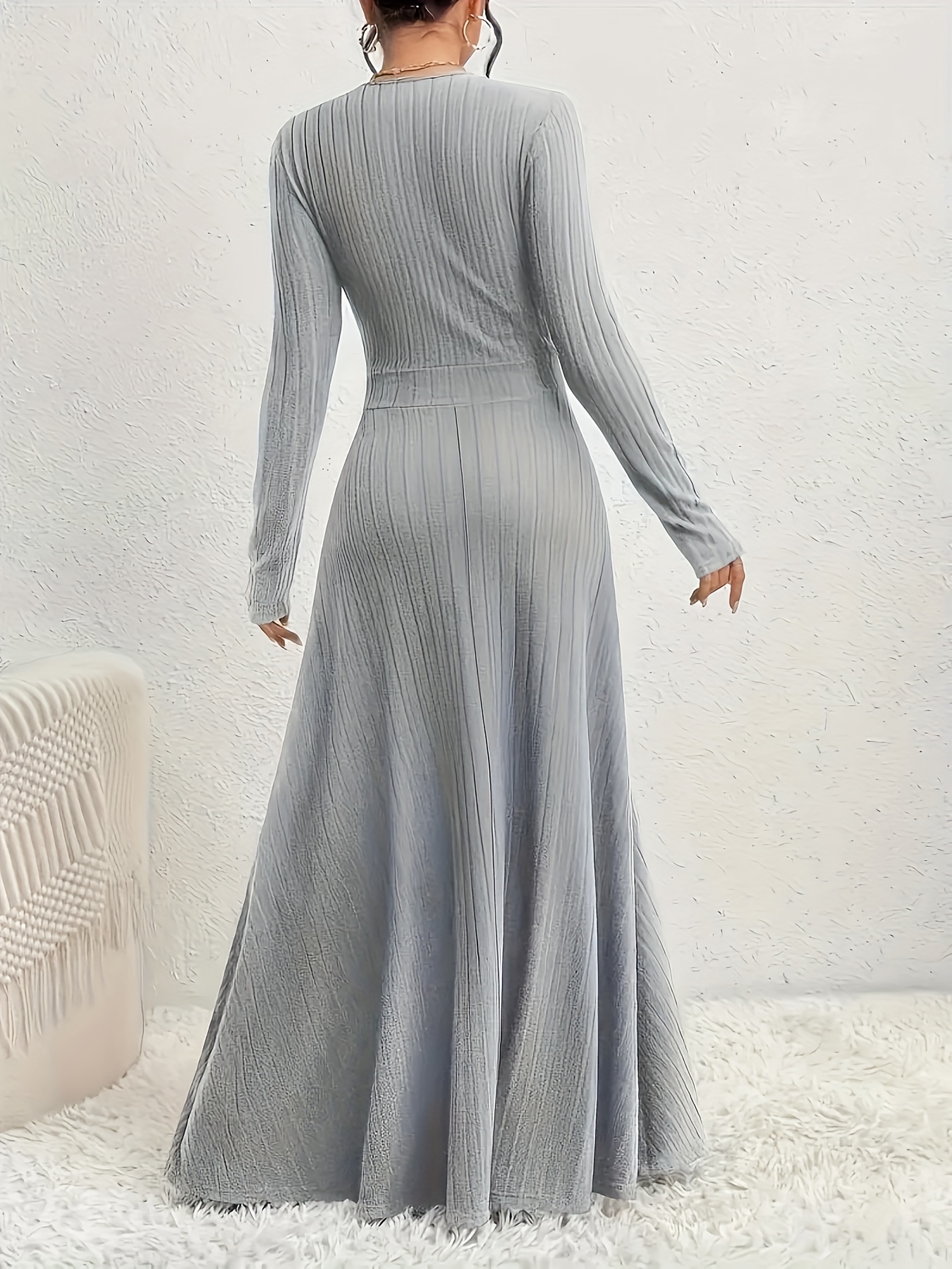 1pc elegant plus size v neck maxi dress polyester knit - Temu Switzerland