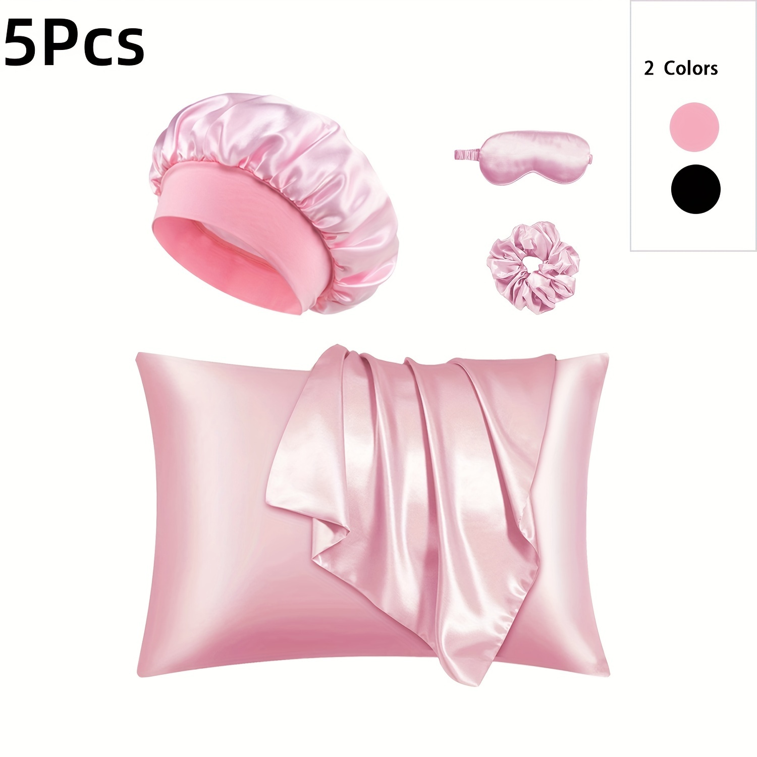 

5pcs Luxe Satin Sleep Set: 2 Pillowcases, Bonnet, Hair Tie & Eye Mask - Soft, Breathable Polyester For Comfortable Sleeping