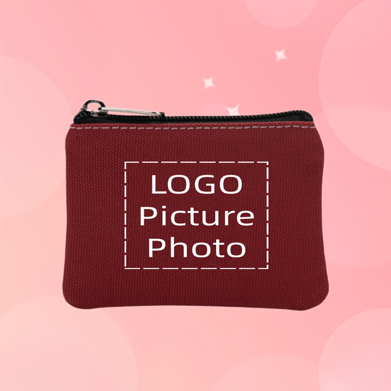 TEMU Personalized Custom Logo Photo Text Men Women Coin Purse, Key Coin Zipper Closure. Best Gift For