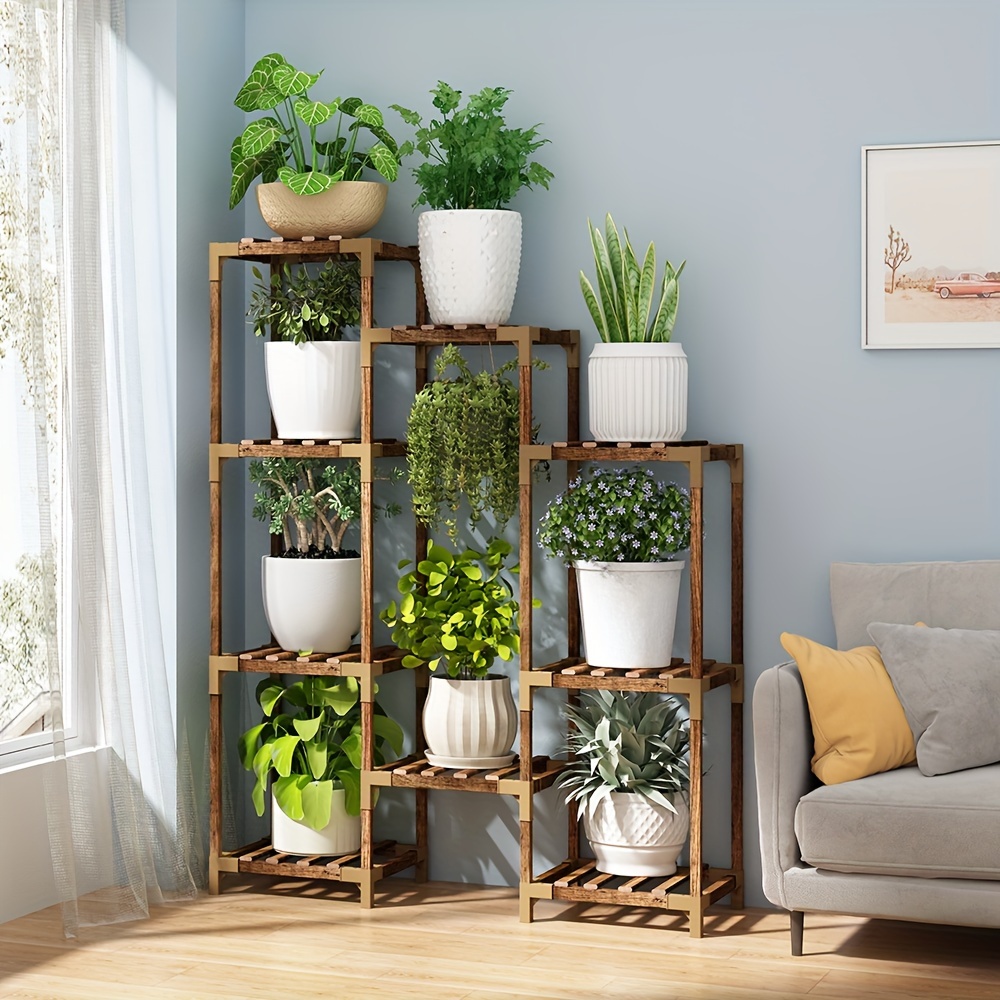 

Plant Stand Used Indoors And Outdoors, 10 Tier Plant Shelf Indoor Outdoor For Multiple Plants, Wood Tall Plant Rack Holder, Flower Stand For Corner, Patio, Garden, Living Room