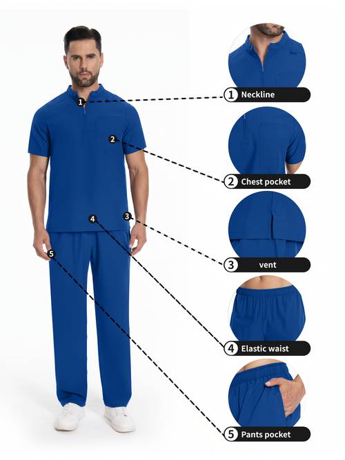 mens short sleeve suit work clothes washing clothes work clothes pockets breathable top and waistband pocket pants set