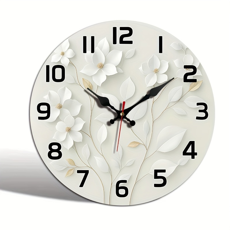 TEMU 1pc Round Clock, A Minimalist And Elegant White Wall Clock With , Silent Quartz Round Wooden Clock, Suitable For Bedroom, Living Room, Office,