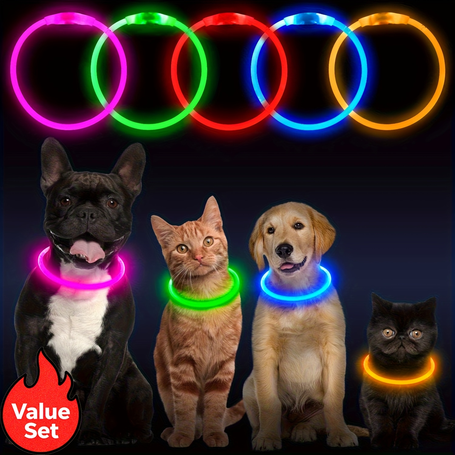 TEMU Usb Rechargeable Led Dog Collar - Light Up Adjustable Pet Collar With 3 , 360° Glow For Small/medium/large Dogs - Tpu Cuttable Puppy Collar For