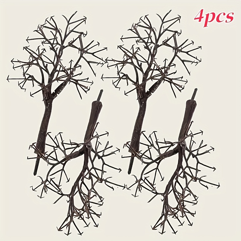 4 Brown Tree Models, Miniature Landscape Trees For Simulation Scenes, Train Railway Scenery Additions