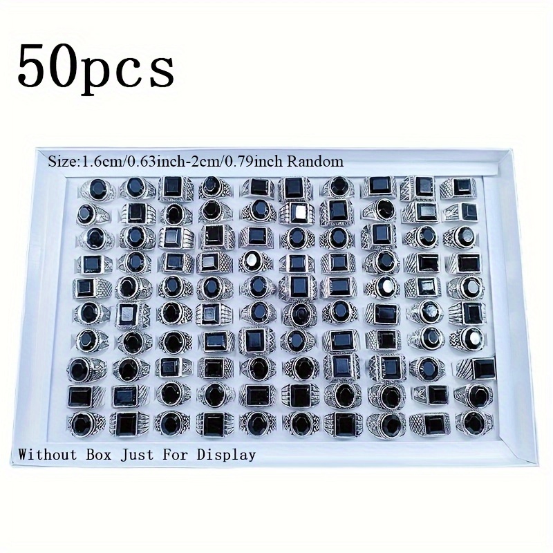 TEMU Set Of 50 Unisex Chunky Band Rings, Featuring For Men With Artificial Synthetic Gems - Made From Durable Materials, Ideal For Daily Use