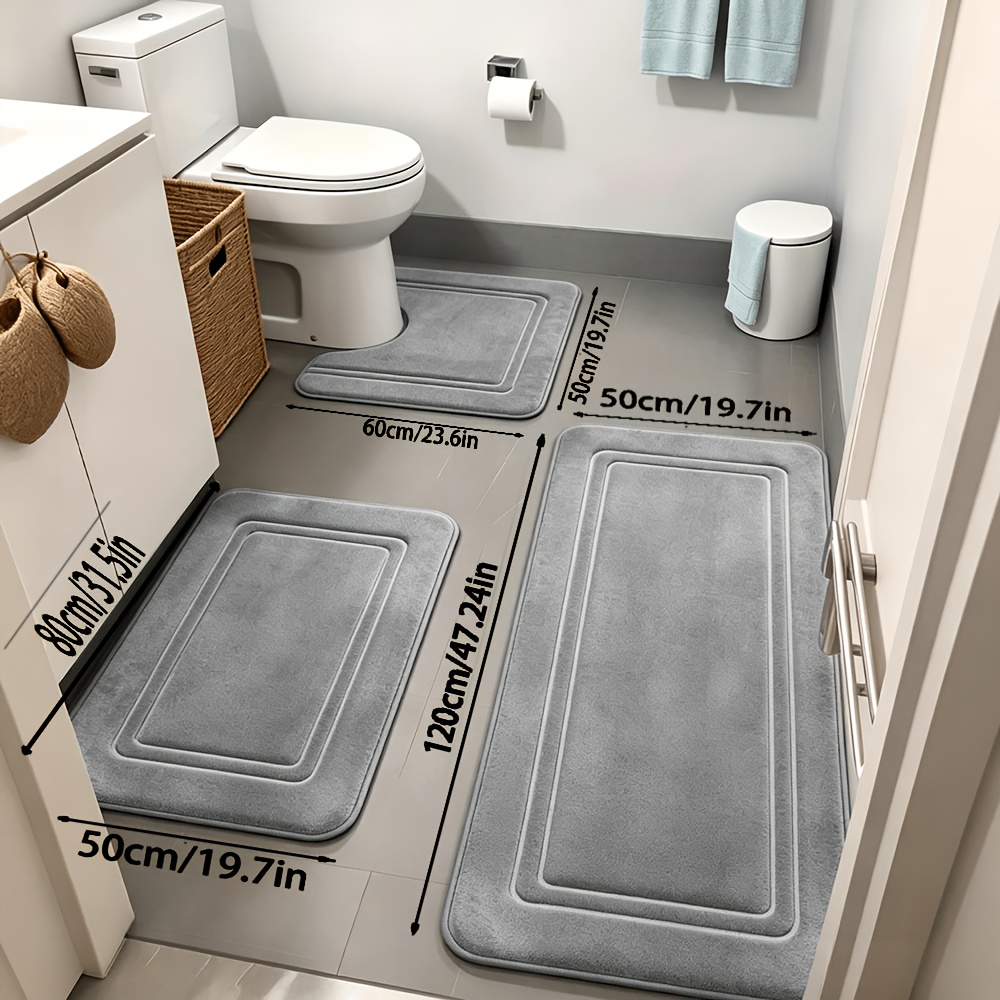 TEMU 3pcs/small Area Rugs, Super Absorbent Bath Mats, Non-slip Bathroom Floor Carpets, Comfortable Premium Bathroom Rugs, Bathtub, Shower, Bathroom