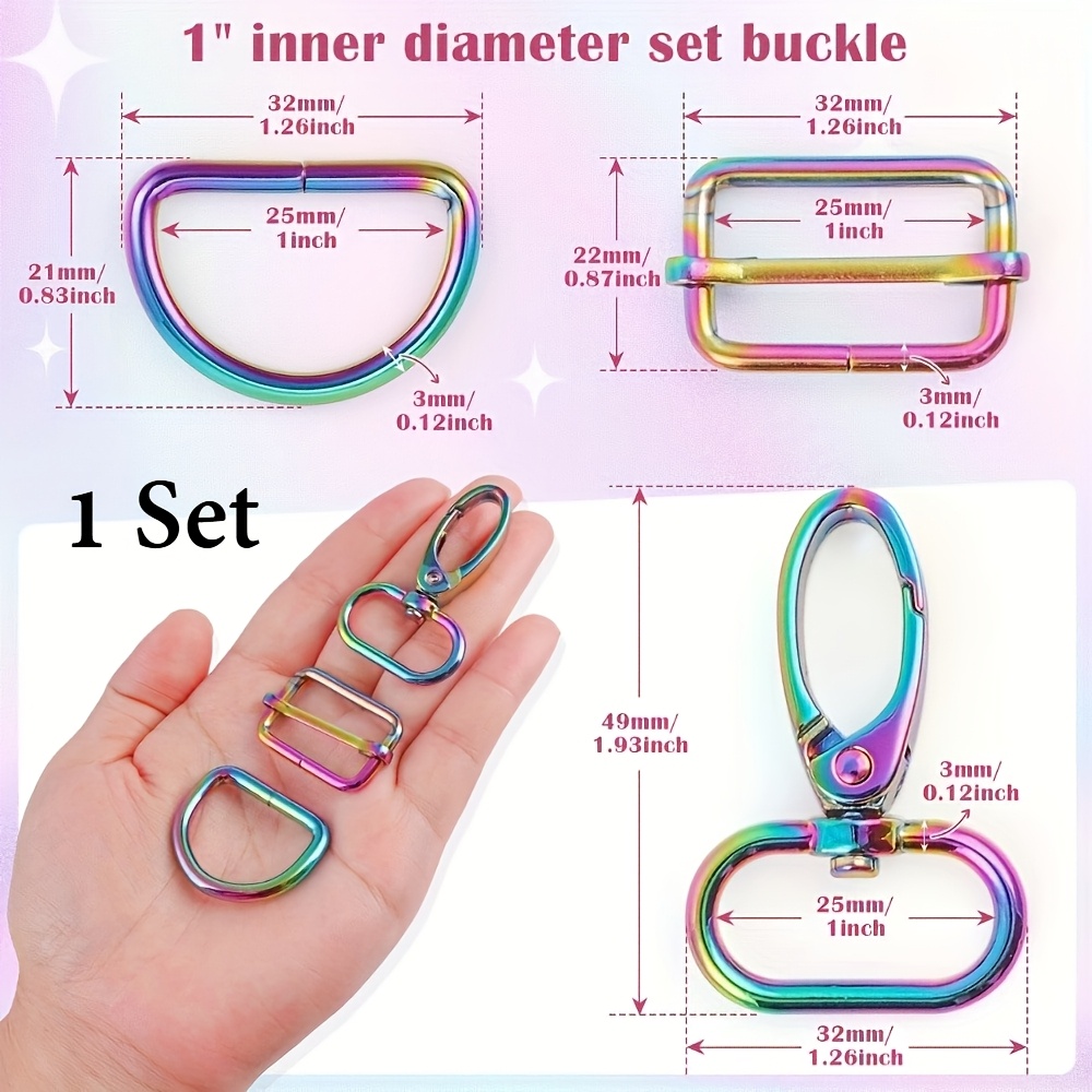 A Set Rainbow Rotating Hook And Claw , Sliding Belt D-ring, Adjustable , Dog Collar, Dog D- Japanese Kit, Backpack Wallet Hardware, Luggage Hardware Additions, Hook And D-