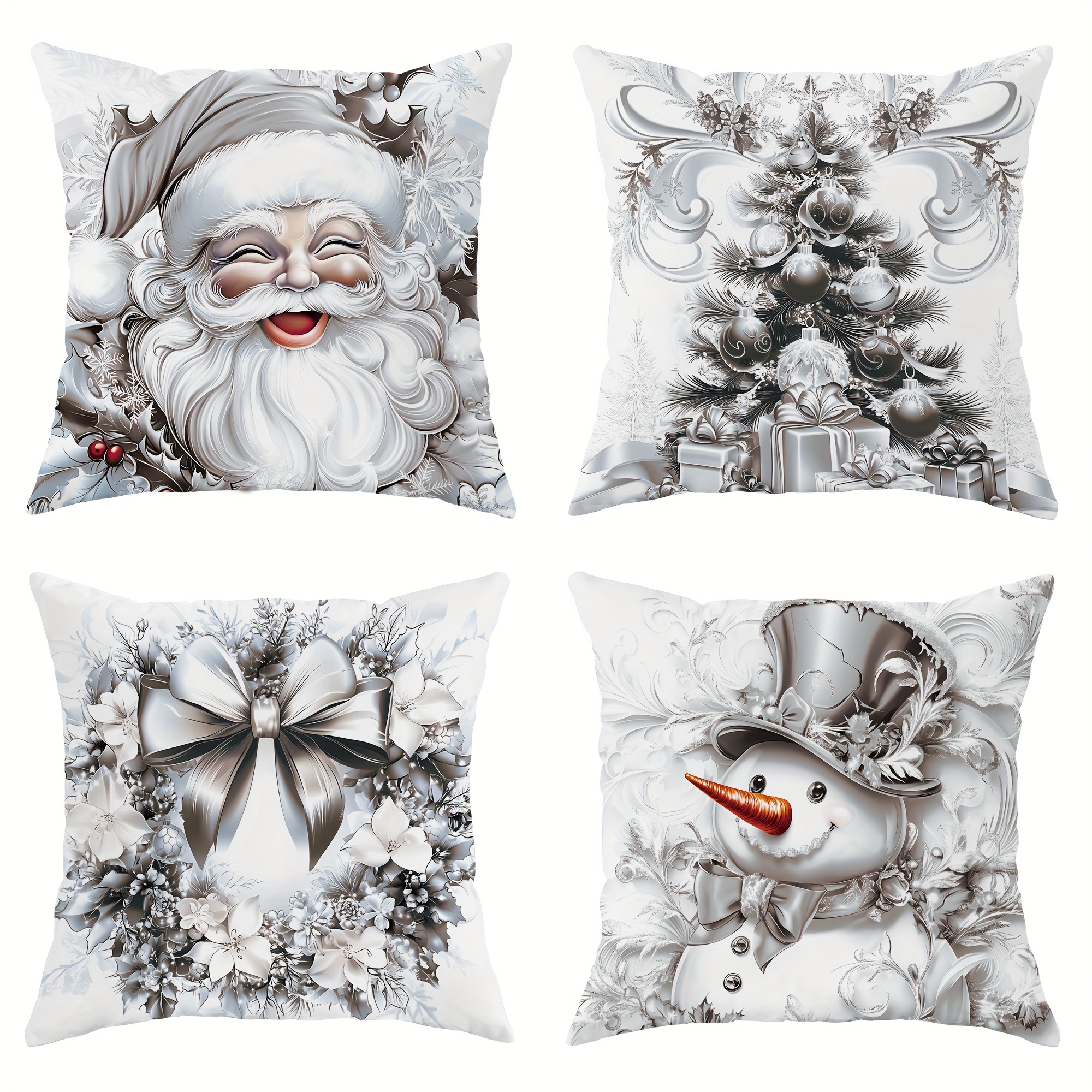 

4pcs Set Christmas - , Snowman & | & Decor | 18x18 | Zip | Washable | For & Bedroom