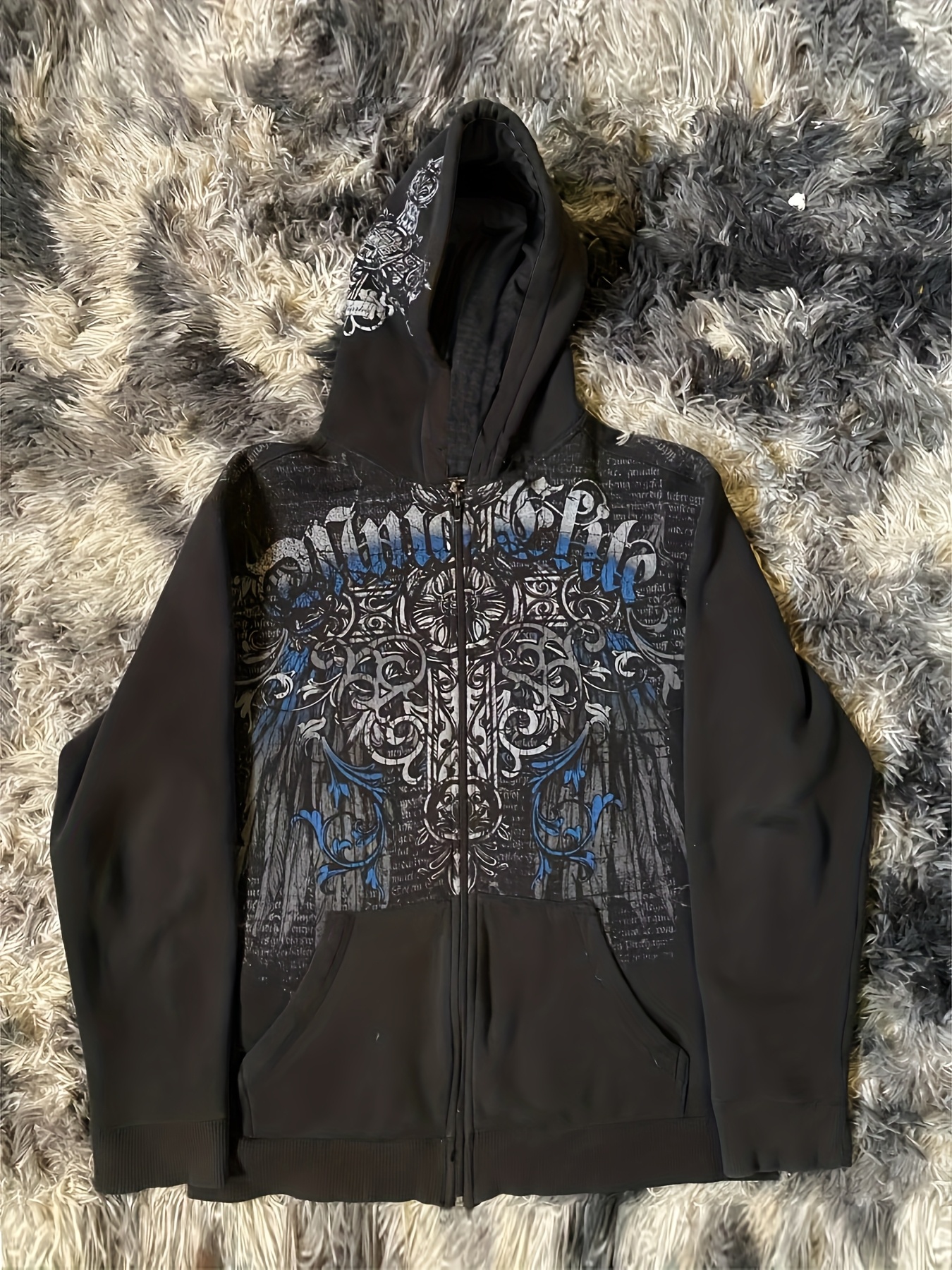 ozzzipフード付きブラックベストy2k ozzzipフード付きブラックベストy2k