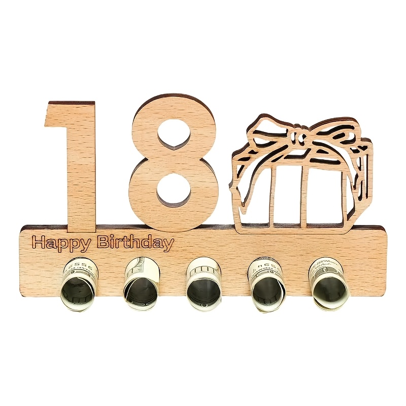 

1pc Wooden 18th Birthday Money Holder Gift Clip - Adult Celebration Wood Craft Keepsake - Universal Birthday Occasion Hanging Decor Without Electricity Or Battery