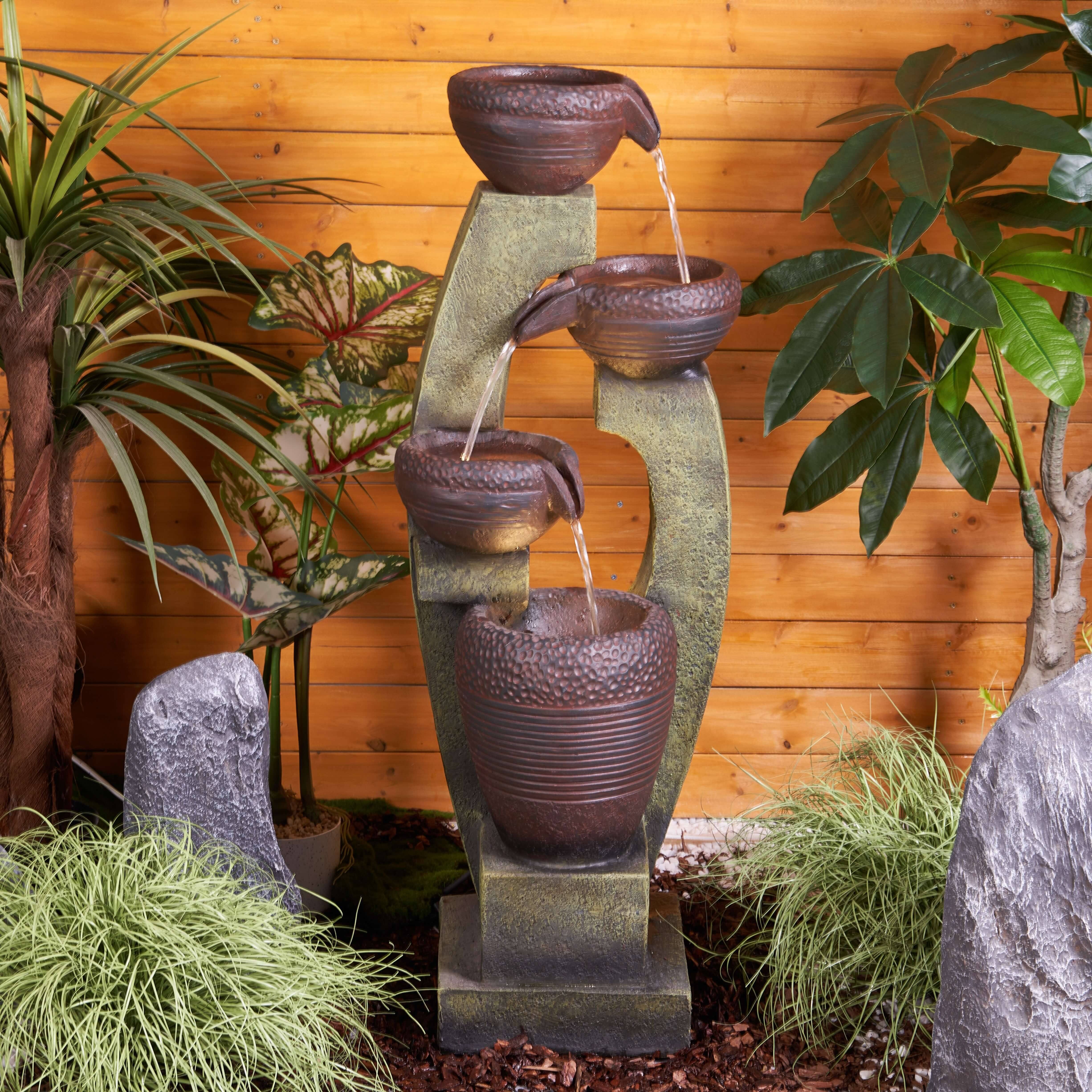 

40"h- Resin Outdoor Fountain - Simple Pot Shape Sleek Feature For Garden And Patio Decor