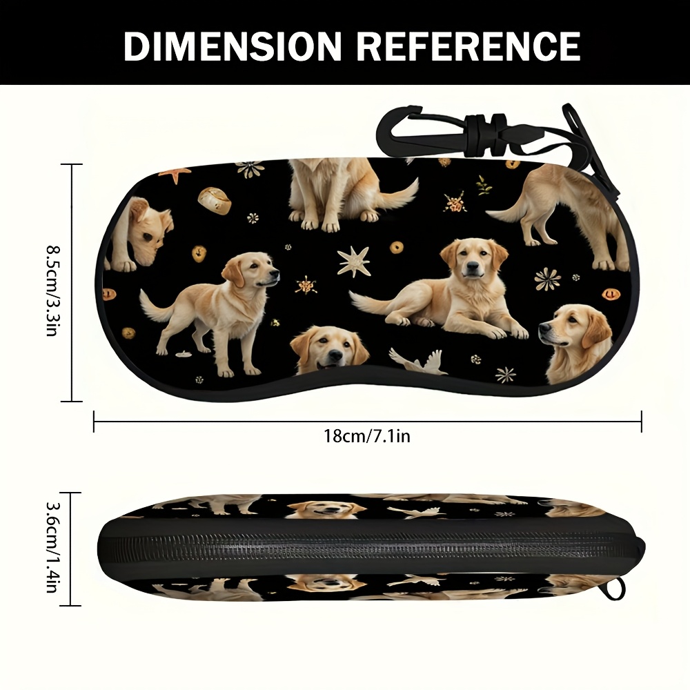 TEMU 1pc Zonnebrilhouder met clip en print van een Golden Retriever - Stijlvol zwart ontwerp met Golden Retrievers, perfect voor wandelen, reizen en
