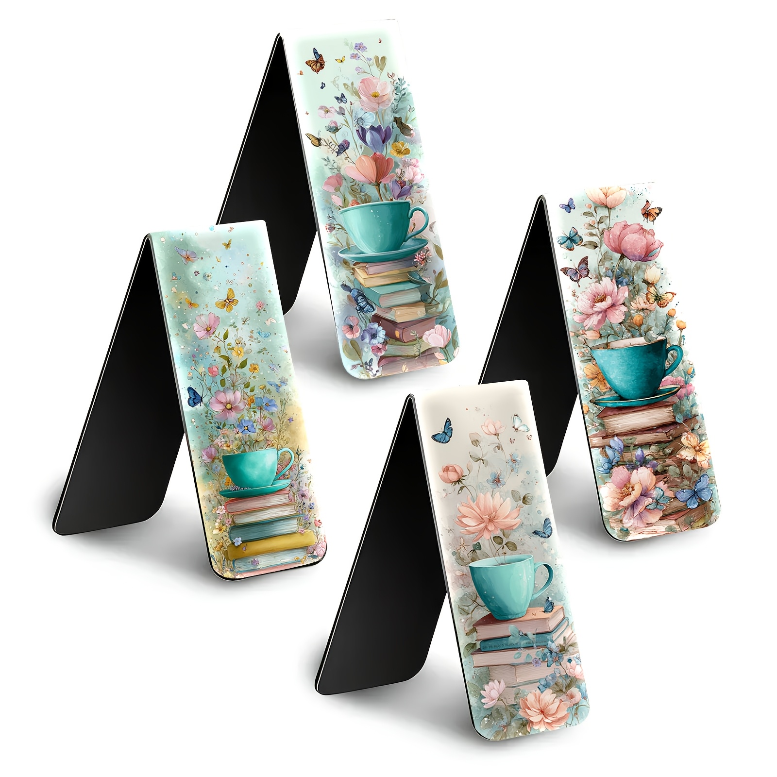 TEMU 4pcs Magnetic Bookmarks Suitable For Books, Planners & Journals - Botanical Floral Page Markers With Magnetic Tips, Book Clips For Journals,