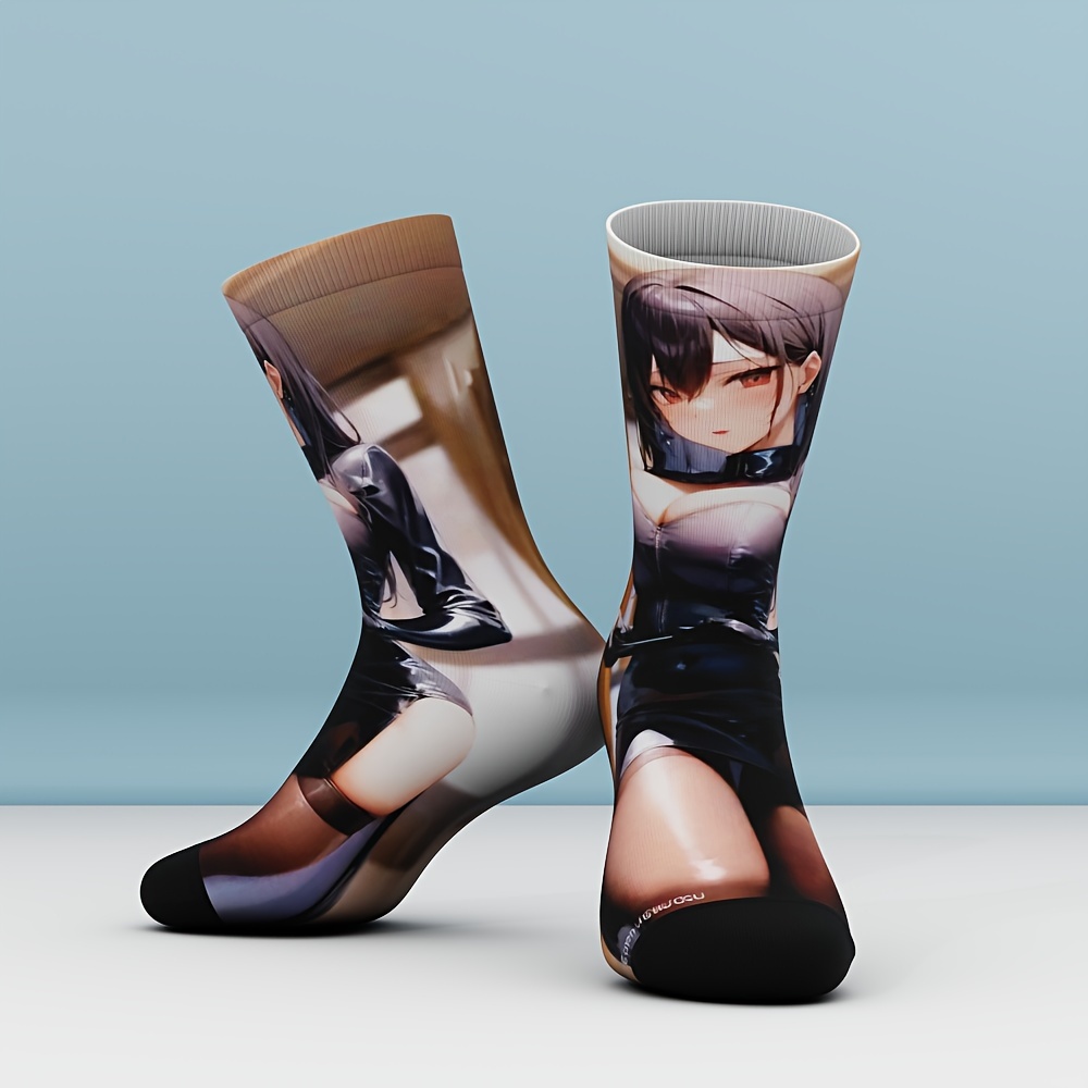 

Anime Girl Pattern 1 Pair Men's Mid-calf Socks, Breathable Comfy Casual Sports Socks For Basketball Running