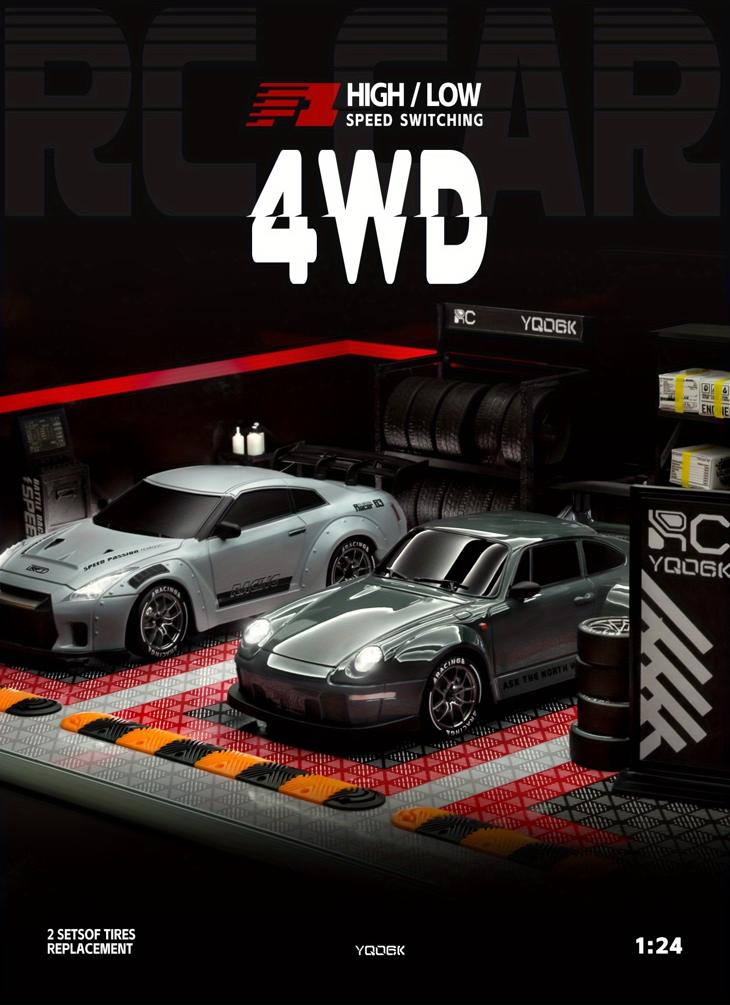 RC Drift Racing 1:24 Scale RC Car, 2.4G Remote Control Car, 20+Km/H High Speed Racing Car, Drift Car, with Drift Tires, Obstacles And Lights, Suitable for Christmas, Highspeed Rc Car, Drift Racing Car, Sleek Rc Car, Sporty Design, Hightech Construction, Lightweight Rc Vehicle, Remotecontrolled Drift Car, Fast Electric Rc Car, Rc Hobbyists, Speed Lovers