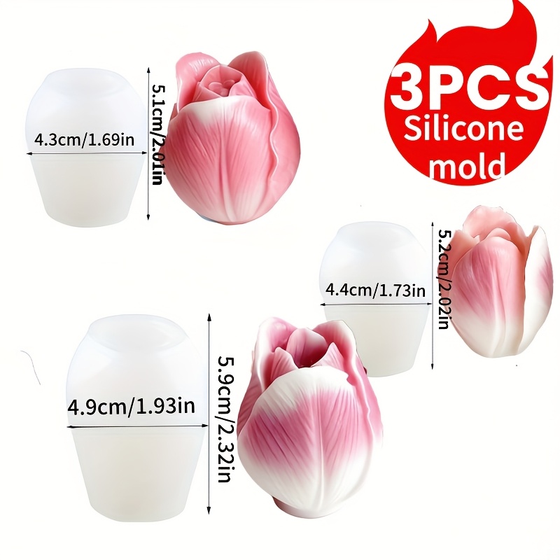 E-shop 3er Set Seifenformen, Tulpen 3D Blumen Silikonformen für handgemachte Duftkerzen, Seifen, Harzton und Gipsguss, Bouquet Stil Sammlerstücke