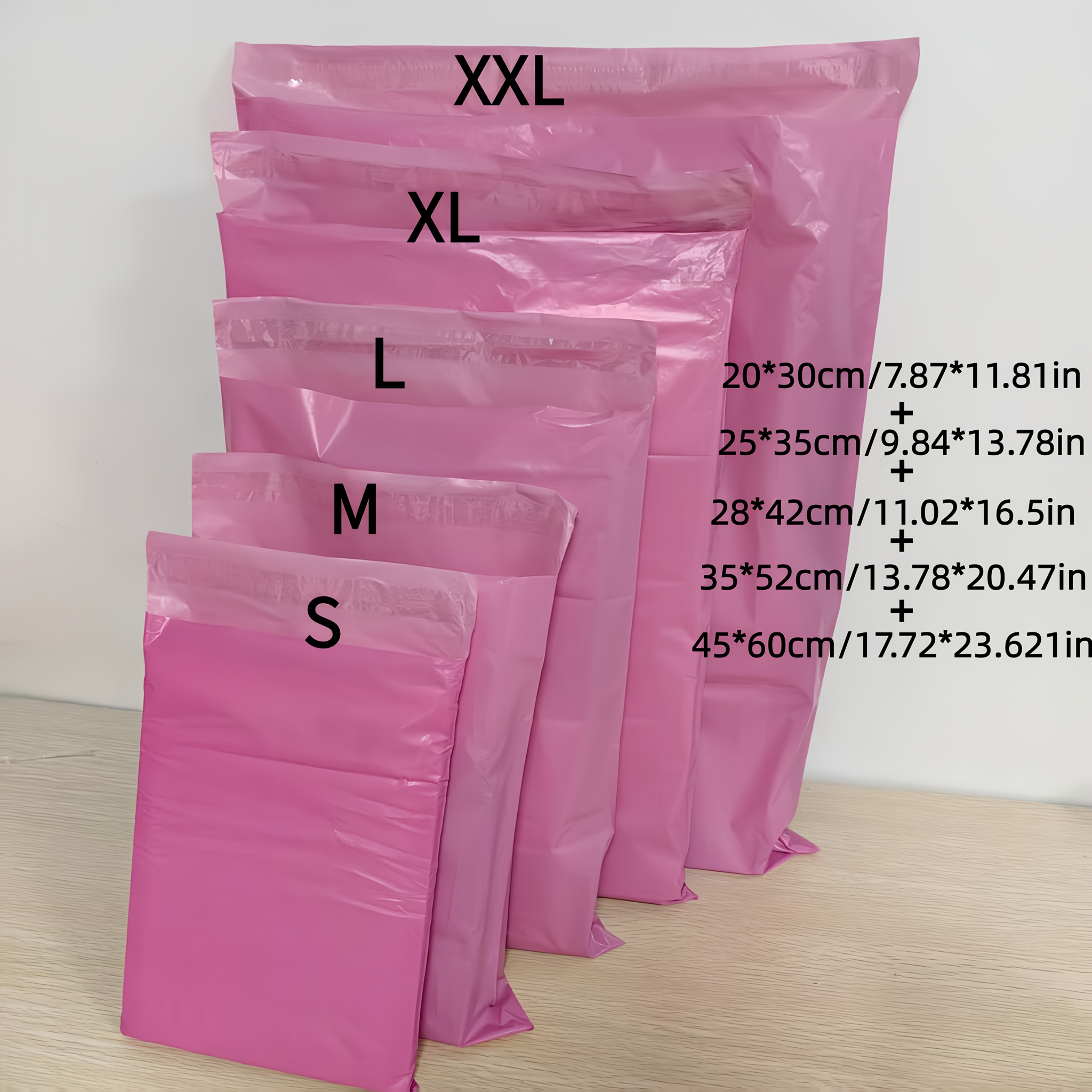 E-shop Pink gemischte 50 Stück Versandtaschen, Kuriertaschen, robuste Plastikverpackungstaschen, selbstklebend, 5 Größen (je 10 Stück)