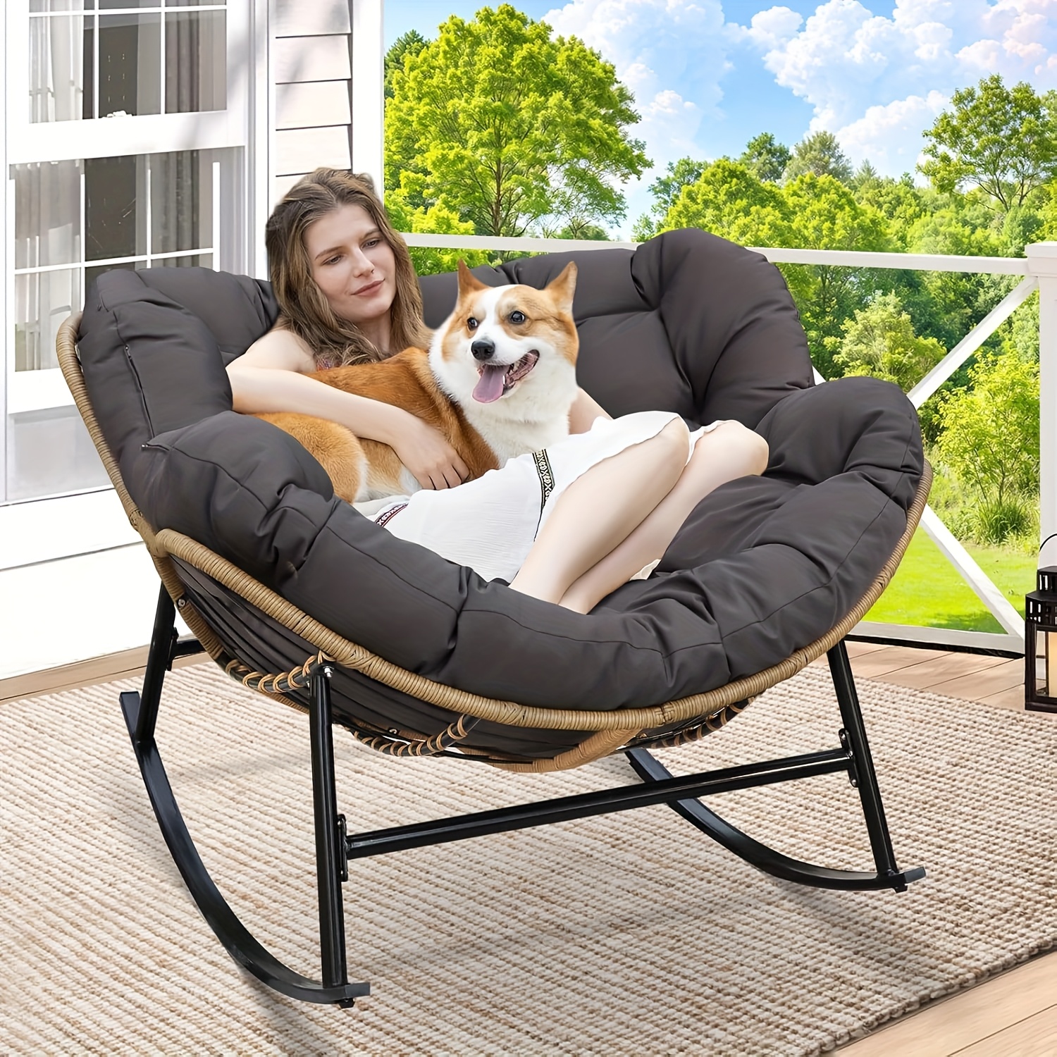 hOmeQomi Rocking Chairs Set of 4, All Weather Resistant Poly