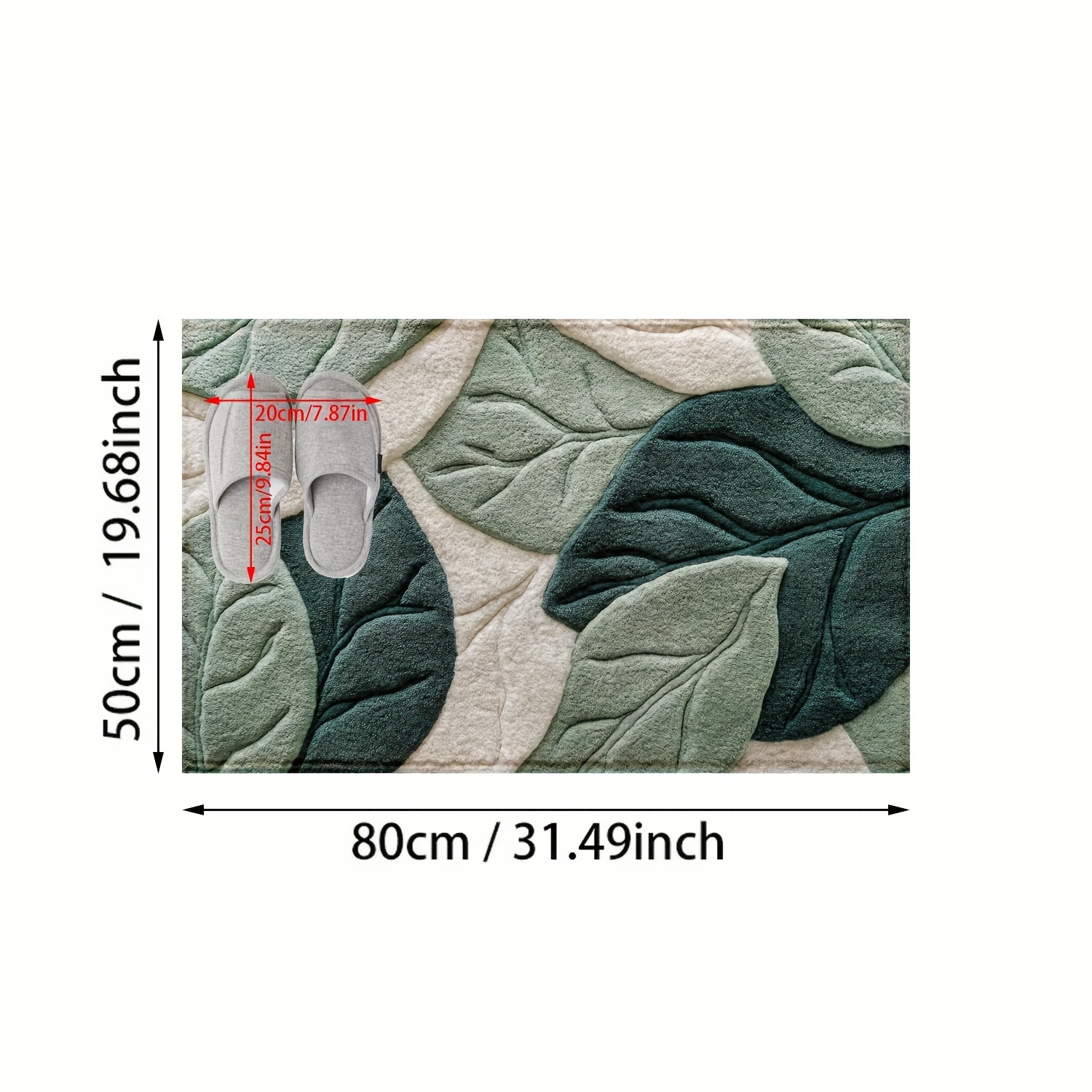 1pc 2d Flat Green Leaf Pattern, Microfiber Non-slip Mat, Home Plush Carpet, Holiday Party Decoration, Suitable For Multi-scene, Fluffy Winter Decoration, Holiday Gifts, 2d Flat