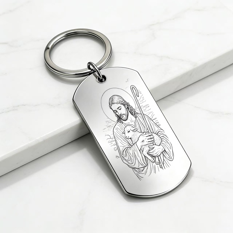 TEMU 1pc Shepherd Religious Pattern Keychain Gentle Faith Chain Peace Gift For Christians And , Quality "wear-resistant And Durable, Is The For